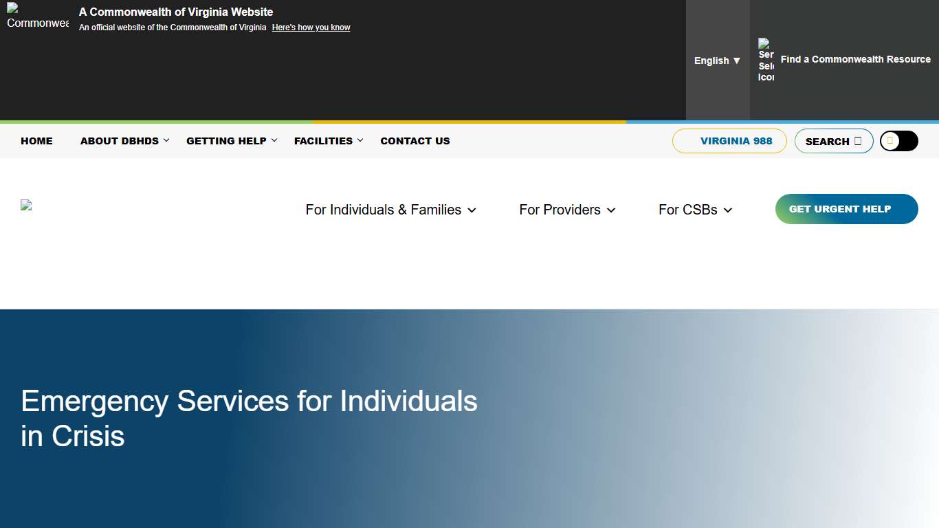 Emergency Services for Individuals in Crisis - Virginia Department of Behavioral Health and Developmental Services (DBHDS)