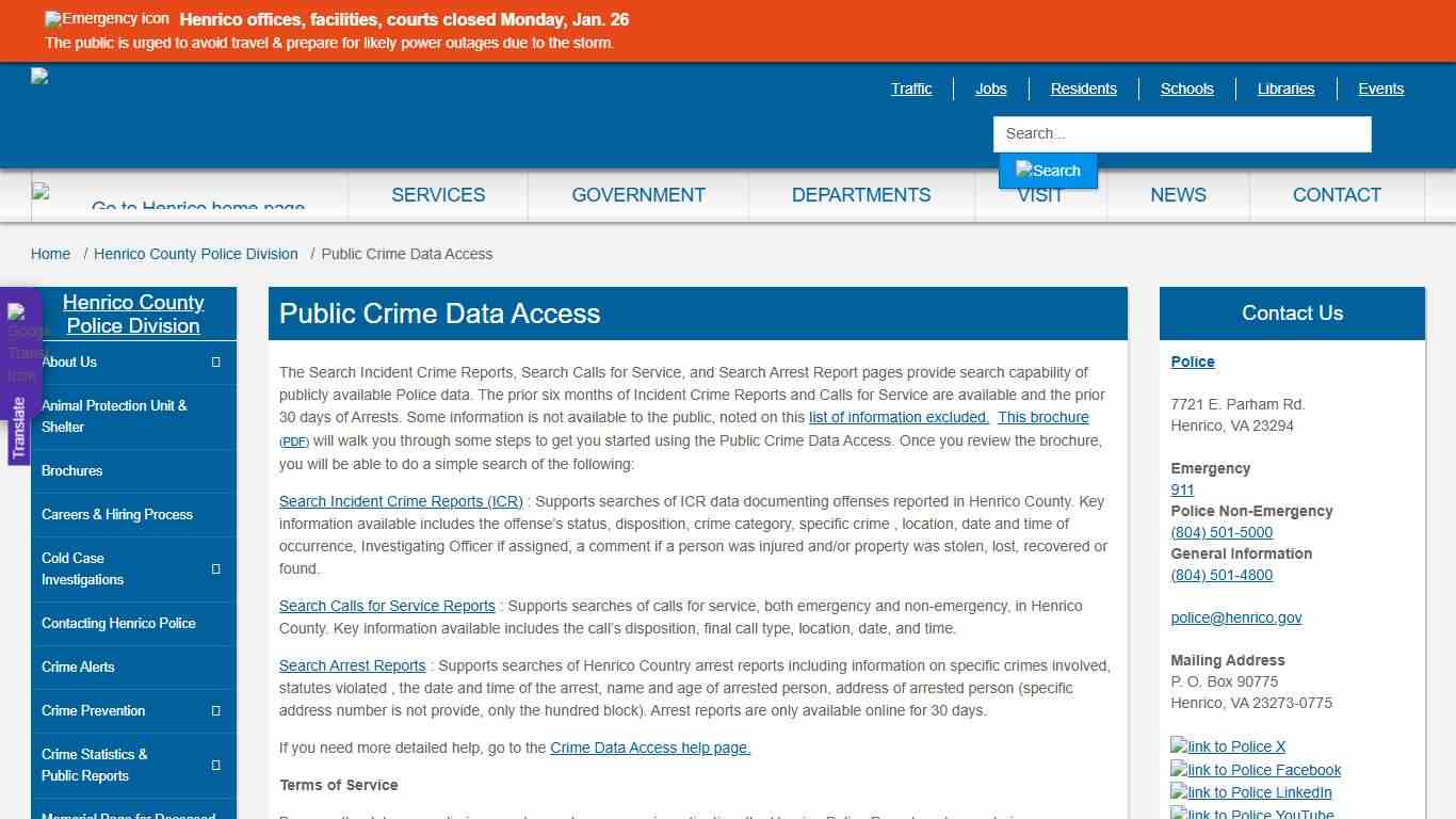Public Crime Data Access » Henrico County, Virginia